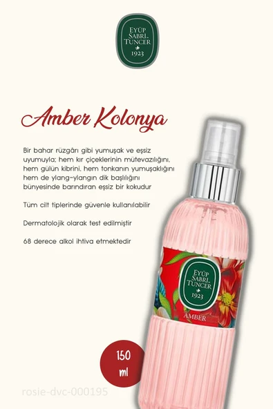 Eyüp Sabri Tuncer Amber Kolonyası 150 ml 3 Adet ve %100 Pamuk ROSIE 60'lı - Resim 2
