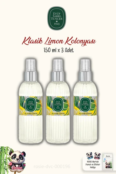 Eyüp Sabri Tuncer Klasik Limon Kolonyası 150 ml 3 Adet ve %100 Pamuk ROSIE 60'lı - Resim 2