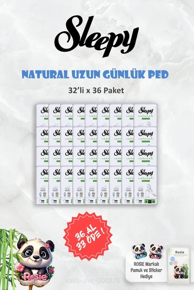 36 AL 33 ÖDE Sleepy Natural Ultra Hassas Günlük Ped Uzun 32 Adet ve ROSIE