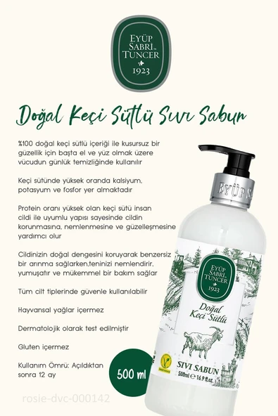 Eyüp Sabri Tuncer Keçi Sütlü Sıvı Sabun 500 ml 3 Adet ve ROSIE Doğal Pamuk 60'lı - Resim 2