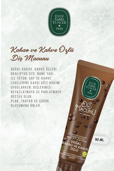 3'lü Eyüp Sabri Tuncer Diş Macunu Kakao ve Kahve Özlü 90 ml ve ROSIE Pamuk 60'lı - 2