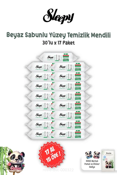 17 AL 15 ÖDE Sleepy Beyaz Sabunlu Yüzey Temizlik Havlusu 30'lu ve ROSIE