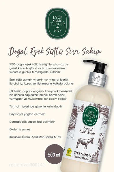 Eyüp Sabri Tuncer Doğal Eşek Sütlü Sıvı Sabun 500 ml - Resim 2