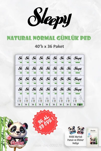 36 AL 33 ÖDE Sleepy Natural Ultra Hassas Günlük Ped Normal 40 Adet ve ROSIE ürün görseli