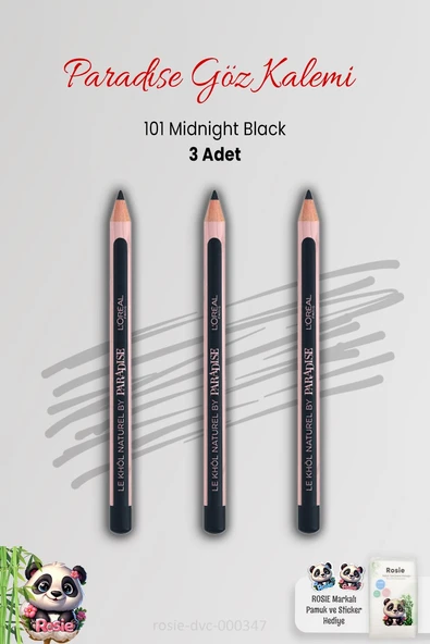 3 Adet Loreal Paris Paradise Göz Kalemi 101 Midnight Black ve ROSIE