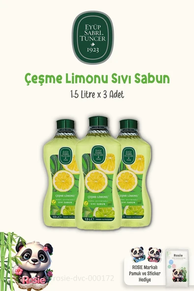 Eyüp Sabri Tuncer 3 Adet Sıvı Sabun Çeşme Limonu Sıvı Sabun 1.5 lt ve ROSIE