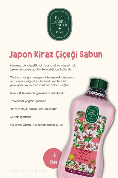 Eyüp Sabri Tuncer 3 Adet Sıvı Sabun Japon Kiraz Çiçeği 1.5 lt ve ROSIE Pamuk - Resim 2