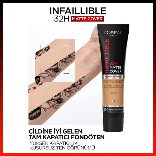 3 Adet Loreal Paris Infaillible Matte Fondöten SPF25 Warm Undertone 260 ve ROSIE - Resim 4