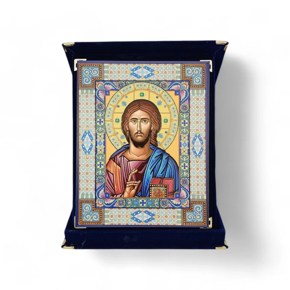Süslemeli Mesih İkona Kadife Kutu ürün görseli