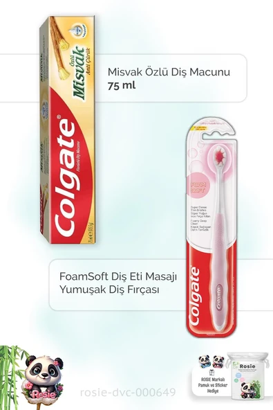 Colgate Misvak Özlü Diş Macunu 75 ml,  FoamSoft Diş Eti Masajı Diş Fırçası ve ROSIE