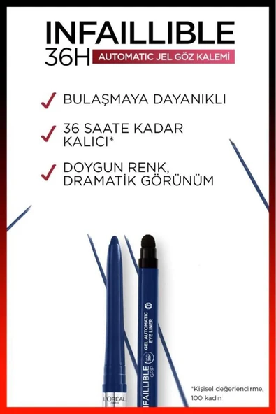3 Adet Loreal Paris Infaillible Grip Automatic Jel Göz Kalemi Yoğun Mavi ve ROSIE - 4
