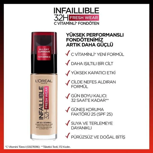 3 Adet Loreal Paris Infaillible 32H Fresh Wear Fondöten 125 Natural Beige ve ROSIE - Resim 2