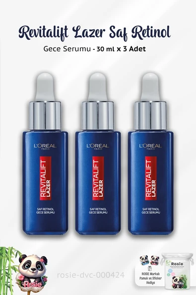 3 Adet Loreal Paris Revitalift Lazer Saf Retinol Gece Serumu 30 ml ve ROSIE