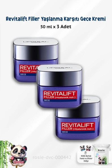 3  Adet Loreal Paris Revitalift Filler Yaşlanma Karşıtı Krem Gece 50 ml ve ROSIE