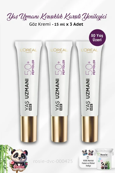 3 Adet Loreal Paris Kırışıklık Karşıtı Yenileyici Göz Kremi 50 Yaş+ 15 ml ve ROSIE