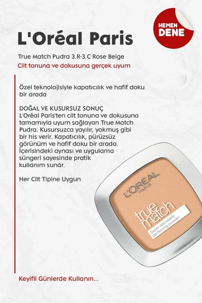 3 Adet Loreal Paris True Match Pudra 3.R-3.C Rose Beige ve ROSIE - Resim 2