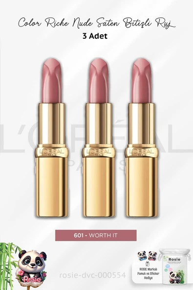 3 Adet Loreal Paris Color Riche Nude Saten Bitişli Ruj-601 ve ROSIE Pamuk