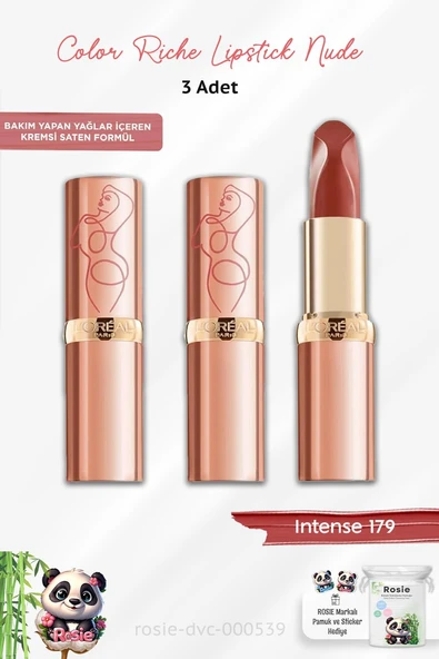 3 Adet Loreal Paris Color Riche Lipstick Nude Intense 179 ve ROSIE