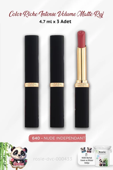 3 Adet Loreal Paris Color Riche Intense Volume Matte 640 Nude Independant ve ROSIE ürün görseli