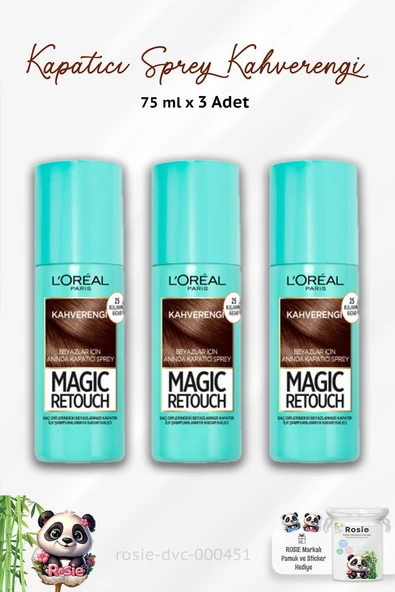 3 Adet Loreal Paris Kapatıcı Sprey Kahverengi 75 ml ve ROSIE