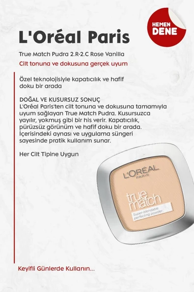 3 Adet Loreal Paris True Match Pudra 2.R-2.C Rose Vanilla ve ROSIE - Resim 2