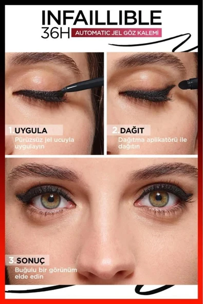 3 Adet Loreal Paris Infaillible Grip Automatic Jel Göz Kalemi Yoğun Kahverengi ve ROSIE - 2