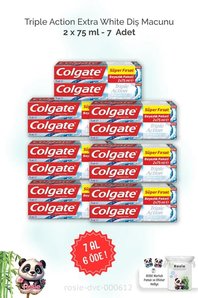 7 AL 6 ÖDE Colgate Triple Action Extra White Diş Macunu 2 x 75 ml ve ROSIE