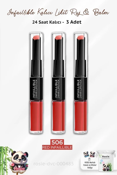 Loreal Paris 3 Adet Infaillible 24H Kalıcı Likit Ruj & Balm 506 Red Infaillible ve ROSIE