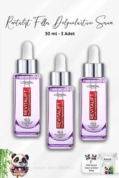 3 Adet Loreal Paris Revitalift Filler Dolgunlaştırıcı Serum 30 ml ve ROSIE