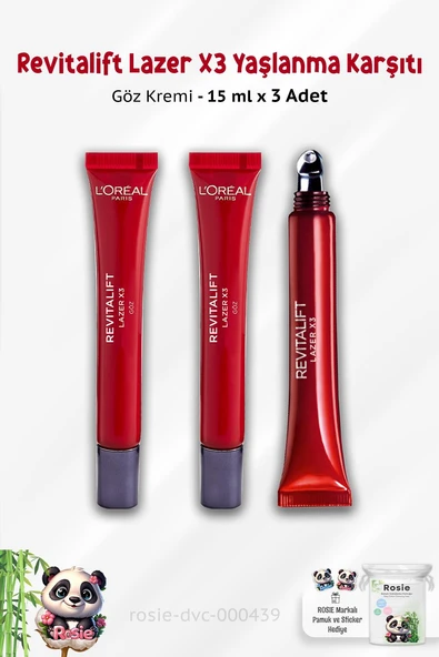 3 Adet Loreal Paris Revitalift Lazer X3 Yaşlanma Karşıtı Göz Kremi 15 ml ve ROSIE