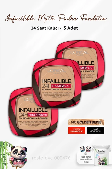 3 Adet Loreal Paris Infaillible 24H 3 Adet Pudra Fondöten 140 Golden Beige ve ROSIE - 1