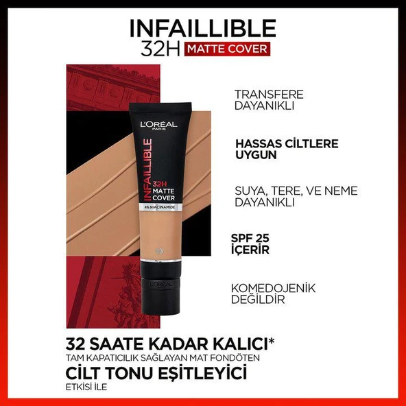 3 Adet Loreal Paris Infaillible Matte Fondöten SPF25 Warm Undertone 260 ve ROSIE - Resim 3