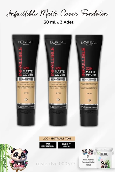 Loreal Paris 3 Adet Matte Cover Fondöten SPF25 Neutral Undertone 200 ve ROSIE