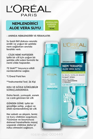3 Adet Loreal Paris Aloe Vera Suyu Normalden Karmaya Ciltler 70 ml ve ROSIE - 2