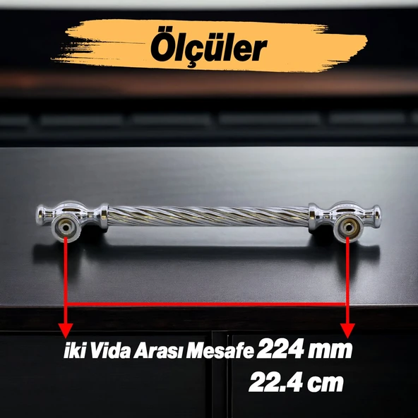 Burma Metal Gümüş Kulp 224 mm Mobilya Çekmece Mutfak Dolabı Dolap Kapak Kulpları Kulb Kulpu 22.4 cm - Resim 2