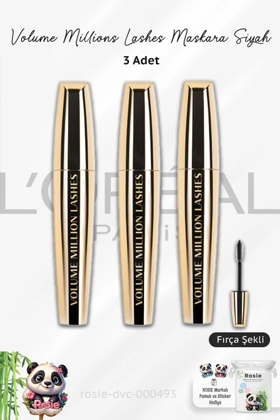 3 Adet Loreal Paris Volume Millions Lashes Maskara Siyah ve ROSIE