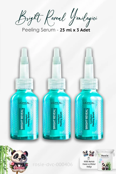 3 Adet Loreal Paris Bright Reveal Yenileyici Peeling Serum 25 ml ve ROSIE