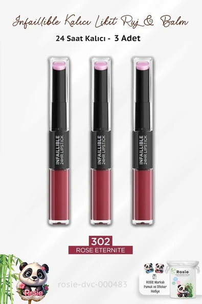 Loreal Paris 3 Adet Infaillible 24H Kalıcı Likit Ruj & Balm 302 Rose Eternite ve ROSIE ürün görseli