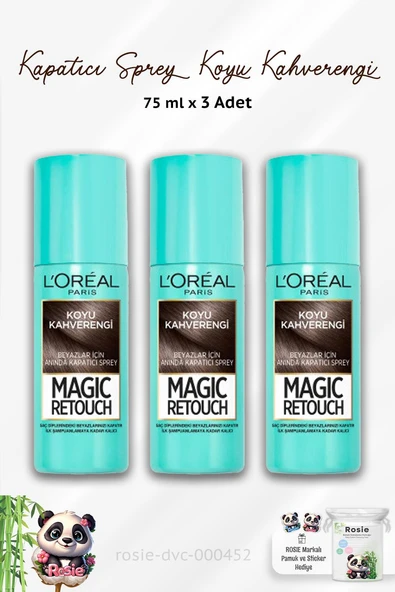 3 Adet Loreal Paris Kapatıcı Sprey Koyu Kahverengi 75 ml ve ROSIE Pamuk