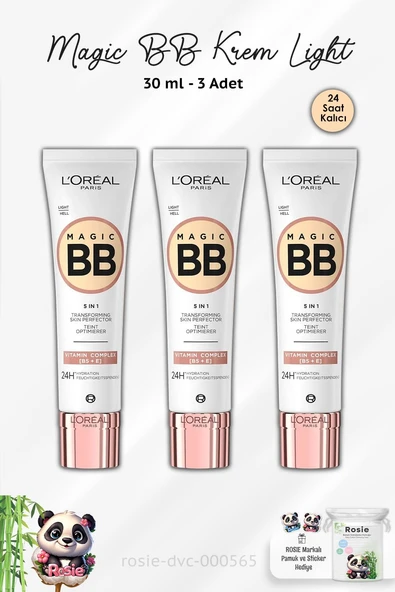 3 Adet Loreal Paris Magic BB Krem 24H Light 30 ml ve ROSIE Pamuk