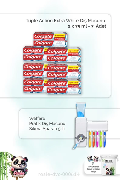 7 Adet Colgate Triple Action Extra White Diş Macunu 2 x 75 ml ve ROSIE