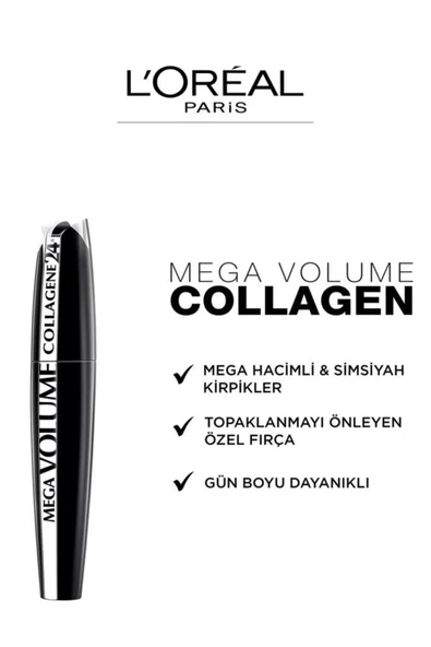 3 Adet Loreal Paris Mega Volume Collagene 24H Siyah Maskara ve ROSIE Pamuk - 2