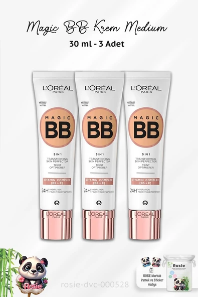 3 Adet Loreal Paris Magic BB Krem 24H Medium 30 ml ve ROSIE