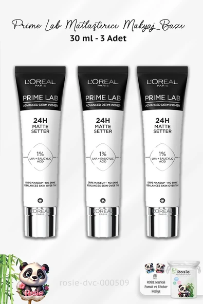 3 Adet Loreal Paris Prime Lab 24H Matlaştırıcı Makyaj Bazı ve ROSIE Pamuk