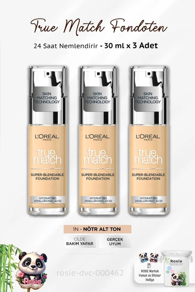 3 Adet Loreal Paris True Match Fondöten 1N Nötr Alt Ton ve ROSIE