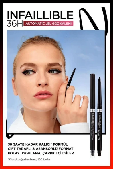 3 Adet Loreal Paris Infaillible Grip Automatic Jel Göz Kalemi Yoğun Siyah ve ROSIE Pamuk - 2