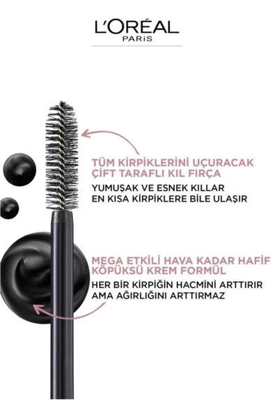 3 Adet Loreal Paris Air Volume Mega Maskara Siyah ve ROSIE Pamuk 60'lı - 4