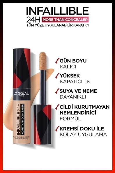 3 Adet Loreal Paris Infaillible 24H More Than Concealer 322 Ivory ve ROSIE Pamuk - Resim 2