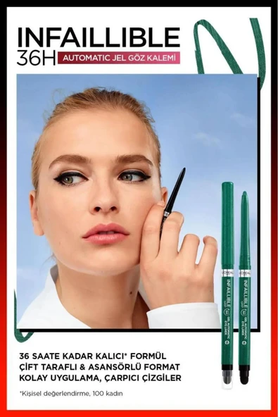 3 Adet Loreal Paris Infaillible Grip Automatic Jel Göz Kalemi Zümrüt Yeşili ve ROSIE - 2