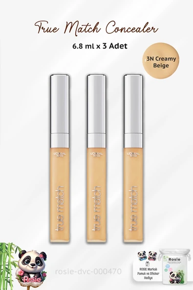 Loreal Paris True Match Concealer 3N Creamy Beige ve ROSIE ürün görseli